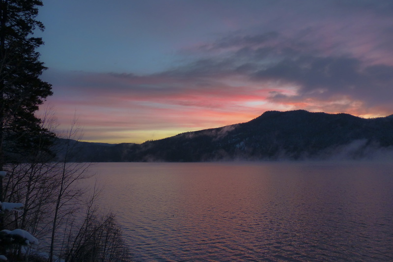 sky, canim lake, cold, sunrise, mountain range, scenics - nature, plant, idyllic, landscape, tranquility, environment, lake, winter magic, 4K, winter