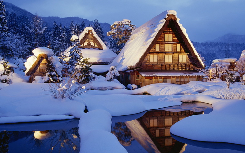 white color, ice, tourist Resort, lake, architecture, hosue, christmas, built structure, scenics - nature, nature, mountain, scenics, fir Tree, hut, season