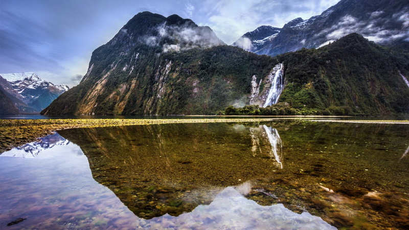 beauty in nature, mountains, reflection lake, reflection, scenics - nature, cloud - sky, no people, mountain peak, snow, outdoors, 1080P, water, sky, environment
