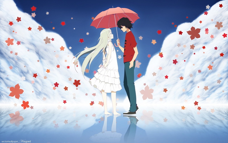 security, sky, women, white color, adult, 1080P, umbrella, beautiful woman, Jinta Yadomi, protection, one person, studio shot, environment, Anime, full length