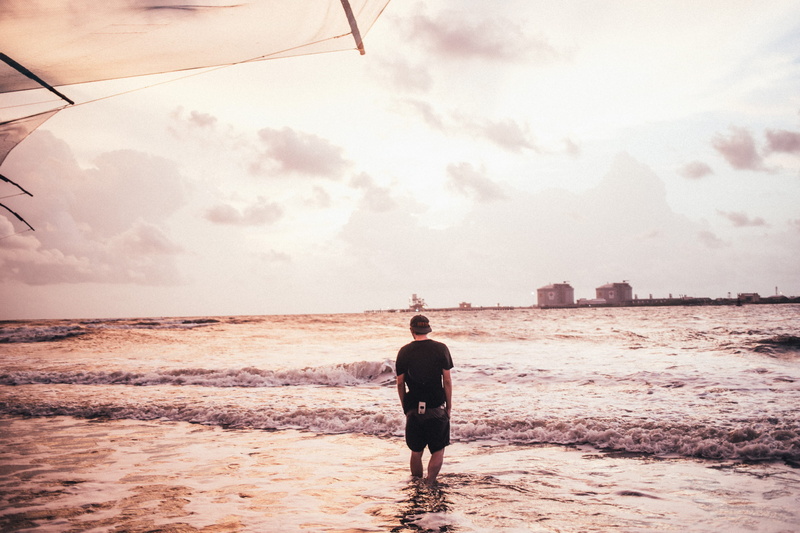 landscape, coastline, coast, holiday, beach, walk, nature, trunks, man, tourism, one person, beauty in nature, travel, caucasian, sunset, wave, 2K, wading
