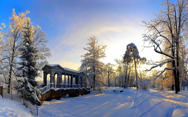 park, bridge, nature and landscapes, winter, 1080P, beautiful, ona, stream
