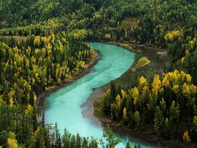 sky, river, day, hot spring, no people, scenics - nature, canada, tourism, landscape, autumn, beauty In Nature, water, blue, land, woodland, nature, waterfall