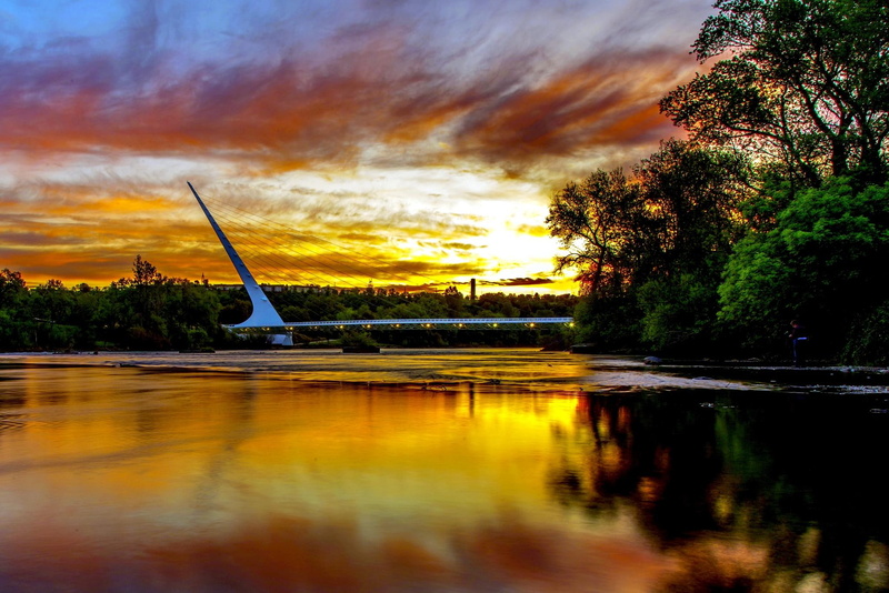 cities, sunrises-and-sunsets, towns, lower, lower-sacramento-river, california, 1080P, river, sacramento, bridge, bridges