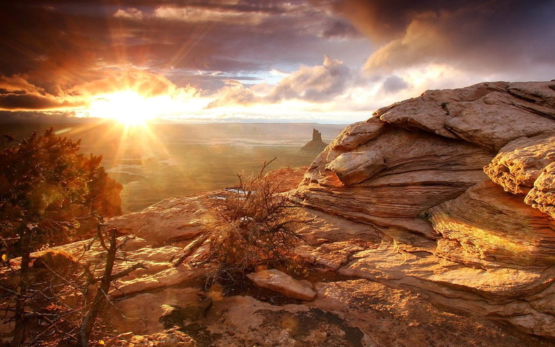 rocks, 720P, landscape, nature, stones, desert, sunlight, sunset, clouds, hd