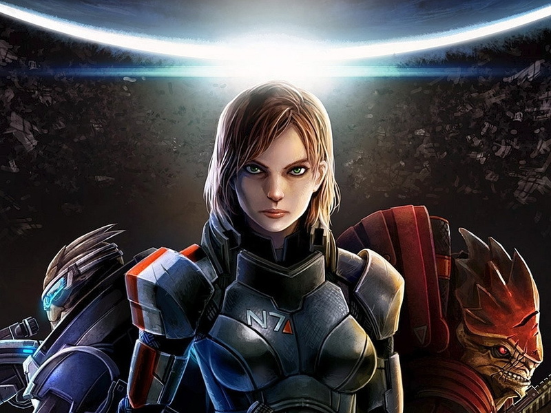 looking at camera, Urdnot Wrex, females, beautiful people, blond hair, robot, astronaut, futuristic, beauty, Mass Effect, indoors, 720P, waist up, young women