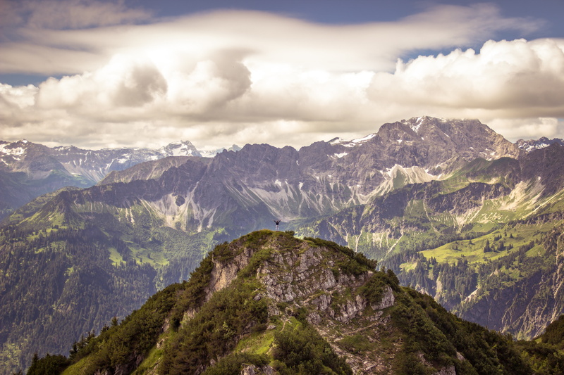 summit, day, scenics - nature, nature, person, scenics, 4K, ridge, background image, high above, dom, allgäu alps, cloud - sky, landscape, majestic, beauty in nature