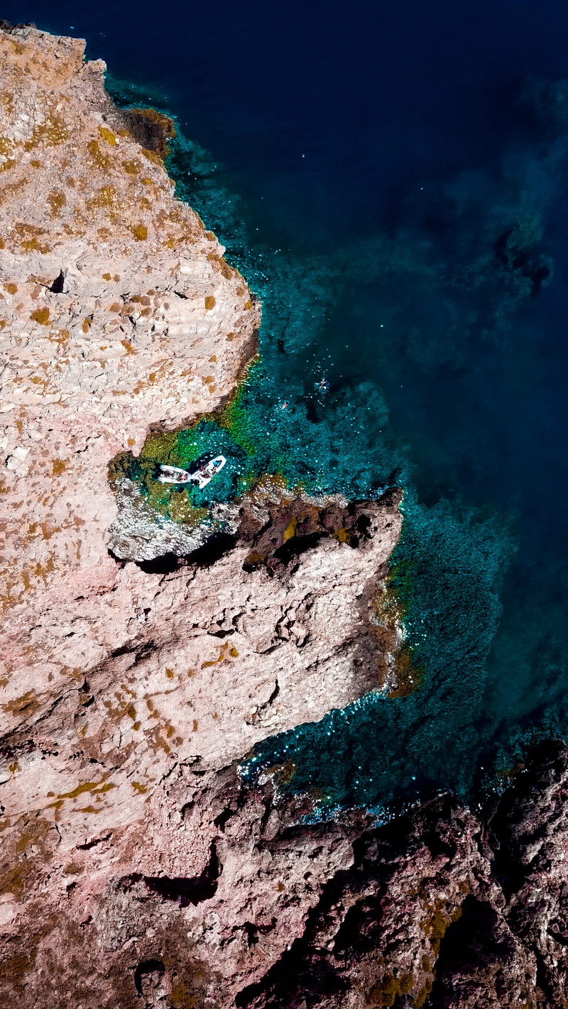outdoors, physical geography, blue, beauty in nature, from above, turquoise colored, scenics - nature, rock formation, tranquility, 2K, birds eye view