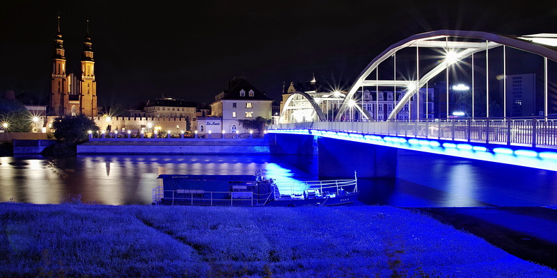 built structure, blue, reflection, way, night, neon lights, buildings, building exterior, the cathedral, nature, transportation, architecture, river, twilight