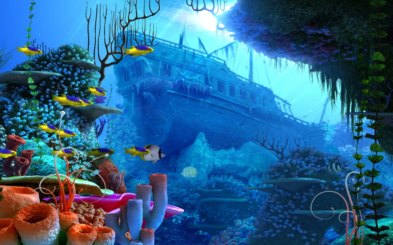 fantasy art, wreck, 2K, fish, underwater