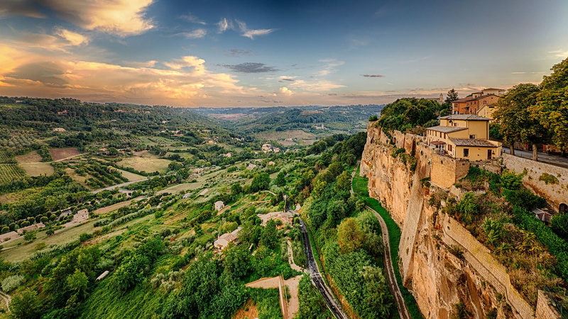 land, rural, highland, building exterior, ravine, high angle view, agriculture, scenics - nature, scene, outdoors, tourism, scenic, building, the past