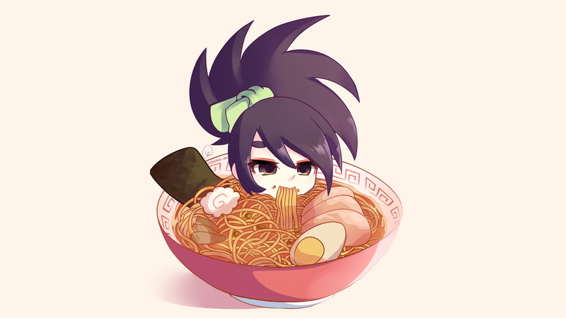 League of Legends, Akali, simple background, 8K, eating, Akali(League of Legends)