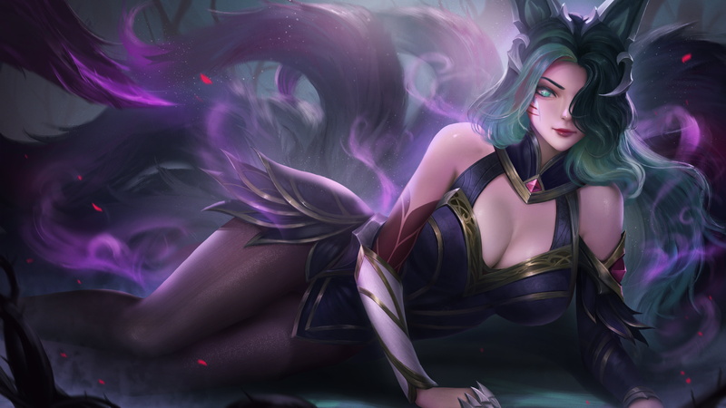 Windwalker, Ahri (League of Legends), 5K, dress, tights, League of Legends, video games, video game girls, fan art, artwork, looking at viewer, 2D, drawing