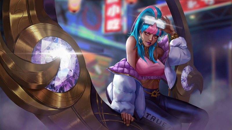 True Damage, digital art, artwork, illustration, League of Legends, women with glasses, short tops, video game characters, Riot Games, Qiyana (League of Legends)