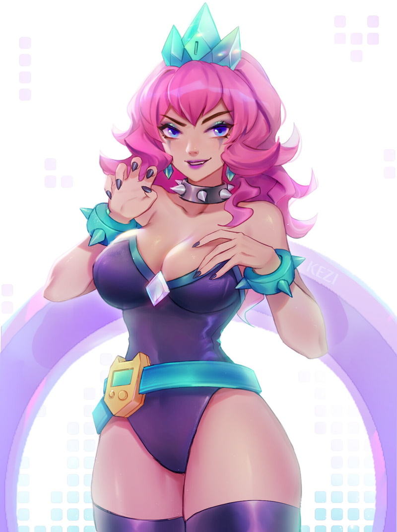720P, make up, pink hair, long nails, Qiyana, Kezi, collar, cleavage, League of Legends