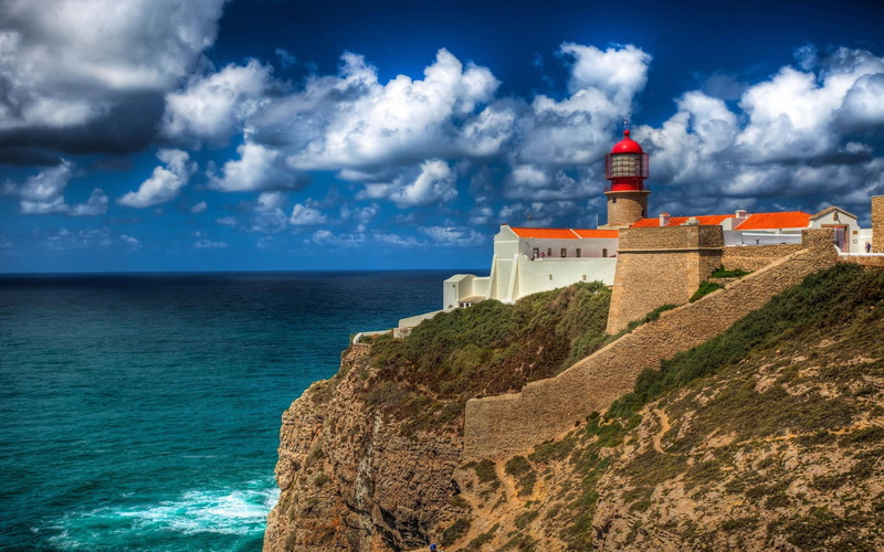 hdr, magnificent, nature and landscapes, cliff, lighthouse, fortress, 1080P, fort, clouds