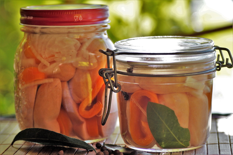 spicy, appetizer, preserves, homemade, cucumber, onions, orange color, close-up, container, focus on foreground, loaded, mason jar, vegetable, 5K, czech
