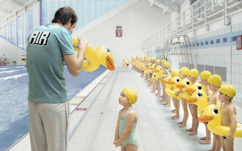 lifestyles, hardhat, innocence, casual clothing, children, 720P, full length, pool, men, safety, two people, indoors, males, coach, rear view, work Helmet