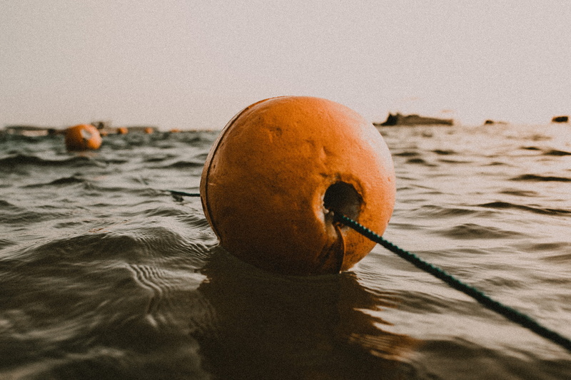 hole, buoys, animal, plant, food and drink, sky, outdoors, waterfront, day, orange, toe, rope, food, ball, floating on water, floating, orange color, water
