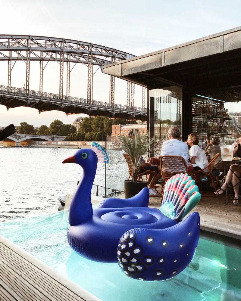 representation, built structure, pool, peacock, architecture, floater, bird, day, water, inflatable, outdoors, nature, connection, bridge - man made structure