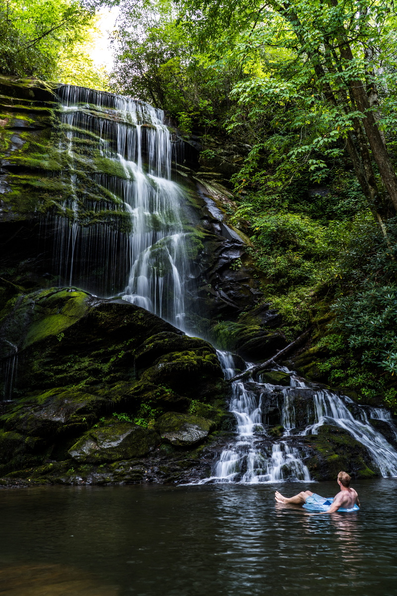 forest, scenics - nature, caucasian, people, riding, splashing, leisure activity, waterfalls, leaf, beauty in nature, plant, looking, mountain, moss, outdoors