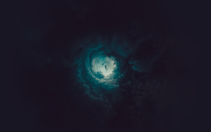 umbrella, underwater, abstract, sea, undersea, exploration, space, clouds, scenics - nature, digital art, marine, 1080P, night, tranquility, water, beauty in nature