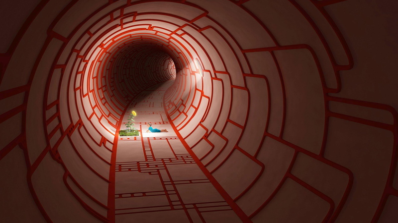 digital art, tunel, white, sunflower, tunnel, 2560x1440, red, 2K