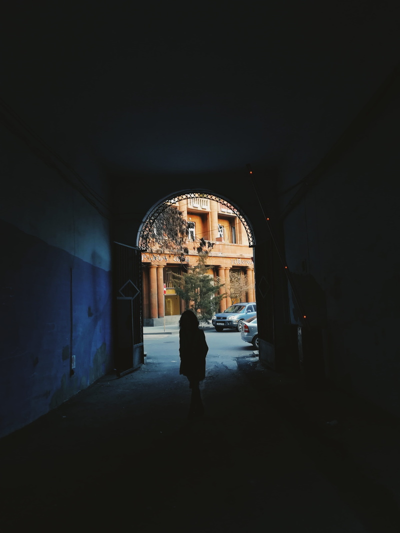 real people, tunnel, outdoors, armenia, yerevan, rear view, lifestyles, walking, built structure, men, architecture, street, dark, the way forward, standing