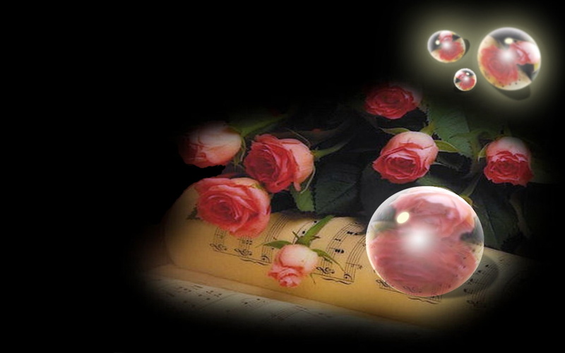 720P, Flowers, abstract, pink roses, cg, spheres, art, hd, d, rose, roses, orbs