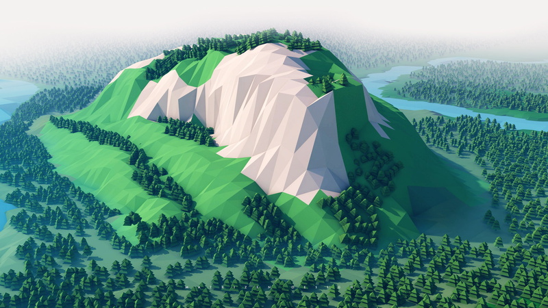 Photoshop, 3D, mountains, Cinema 4D, landscape, low poly, digital art, sky, river, forest, 1080P