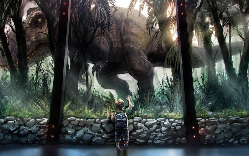 Jurassic World, children, artwork, dinosaurs, fantasy art, 1080P
