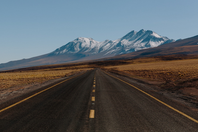 asphalt, san pedro de atacama, outdoors, desert, scenics - nature, beauty in nature, no people, snowcapped mountain, open road, 4K, chile, highway, environment