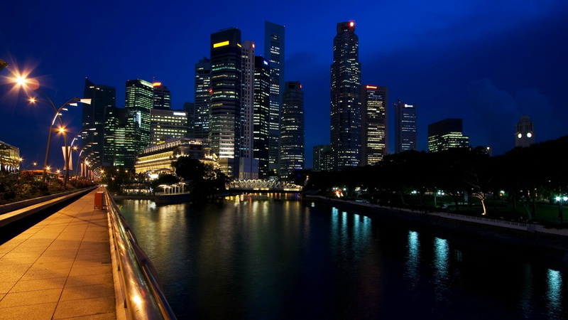 building exterior, front, bridge - man made structure, Singapore, city, body, financial district, architecture, urban skyline, tall - high, building, illuminated