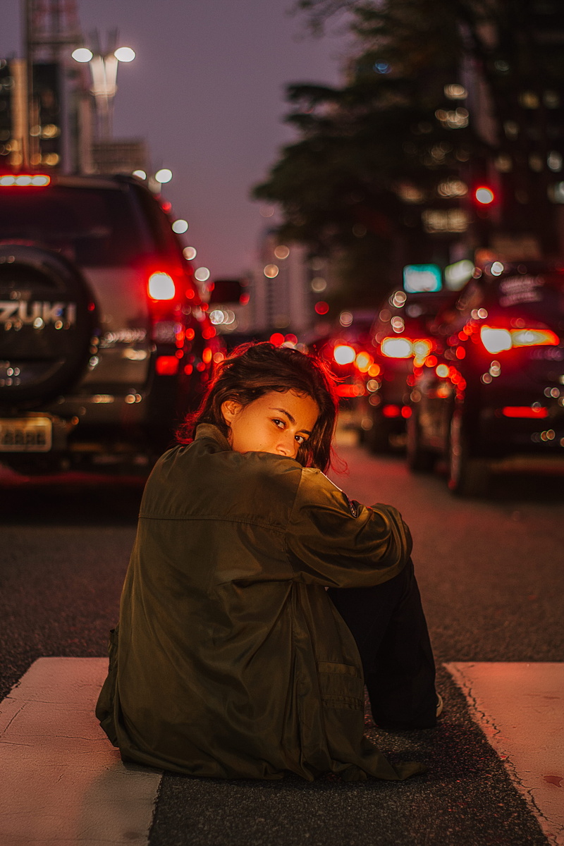 casual, person, model, lights, adult, women, focus on foreground, one person, traffic, portrait, woman, motor vehicle, young, transportation, full length