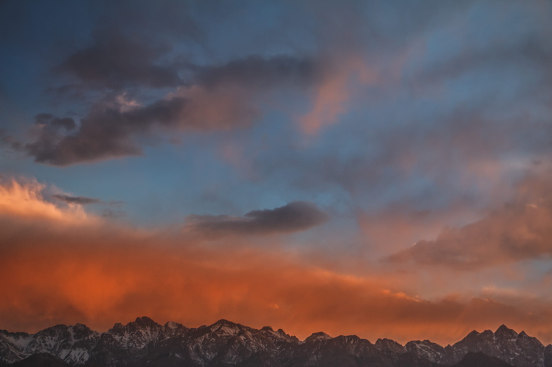 sunset colour, range, landscape, sunset, mountain range, mountain, scenics - nature, hell, cloud, gray, sky, adventure, tranquil scene, blue, sun set, mountain peak