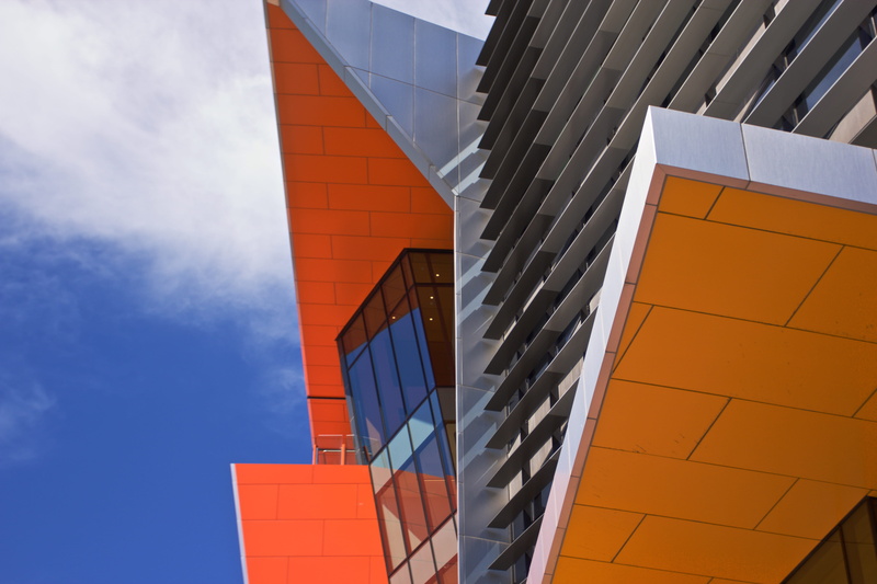orange, low angle view, glass - material, triangle, sunlight, abstraction, abstract, colour, outdoors, office, no people, reflection, architecture, day
