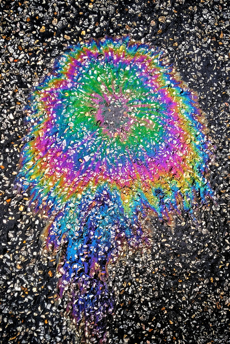 close-up, spain, high angle view, street, environmental issues, city, pollution, fuel and power generation, gasoline, fossil fuel, multi colored, 2K, allariz