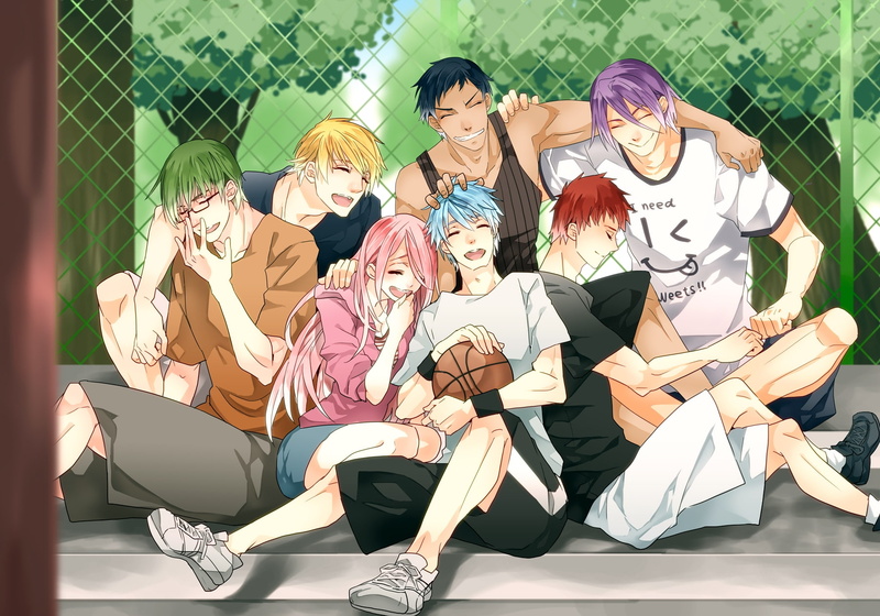 people, kise ryouta, education, casual clothing, leisure activity, kagami taiga, momoi satsuki, men, young adult, real people, togetherness, lifestyles