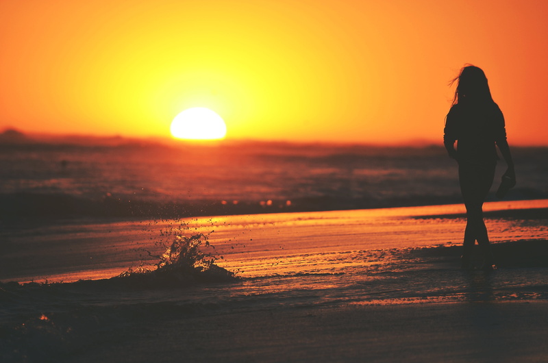 scenics - nature, silhouette, sea, one Person, sunset, happiness, summer, sunrise - Dawn, 2K, dusk, looking at view, serene People, enjoyment, the Human Body