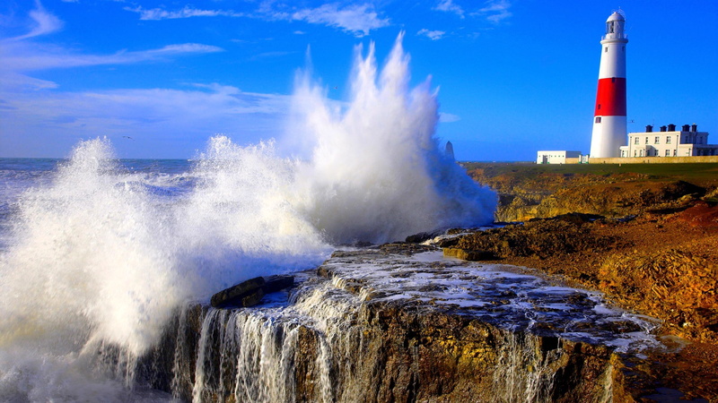 lighthous, sea, squirt, rocks, storm, 1080P, the sky, lighthouse
