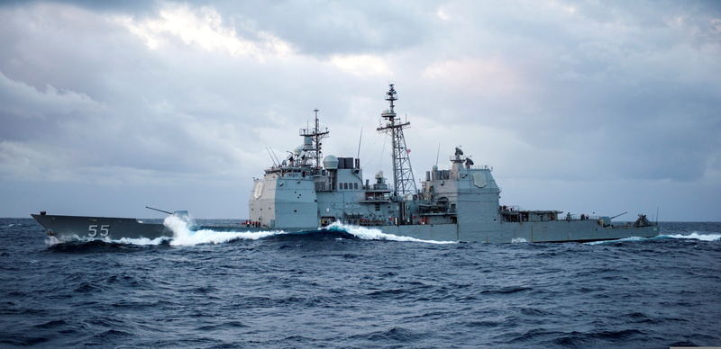 sea, andquot;Leyte Gulfandquot;, type " Ticonderoga", US NAVY, andquot;Leyte Gulfandquot; (CG-55), squirt, missile cruiser, 4K, wave