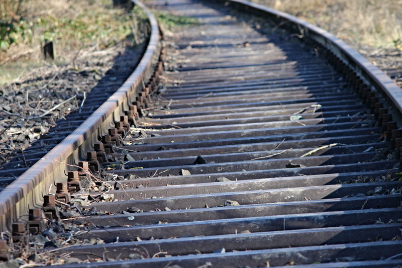 field, lonely, concrete sleepers, construction, railroad track, rust, surface level, outdoors, track bed, steel, loneliness, pattern, threshold, gravel