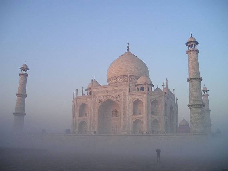 built structure, mosque, india, clear sky, agra, four pillars, tomb, beige, temple, facade, fog, religion, mahal, taj, daytime, sky, 1080P, concrete, travel