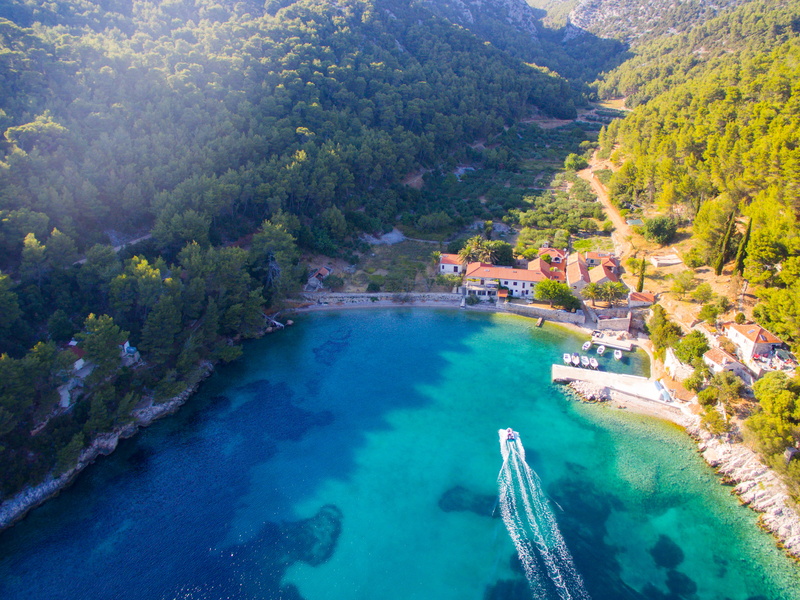 bay, day, surrounded, seaside, mountain, idyllic, boat, water, beauty in nature, land, boats, no people, nautical vessel, sailboat, island, trees, passenger craft