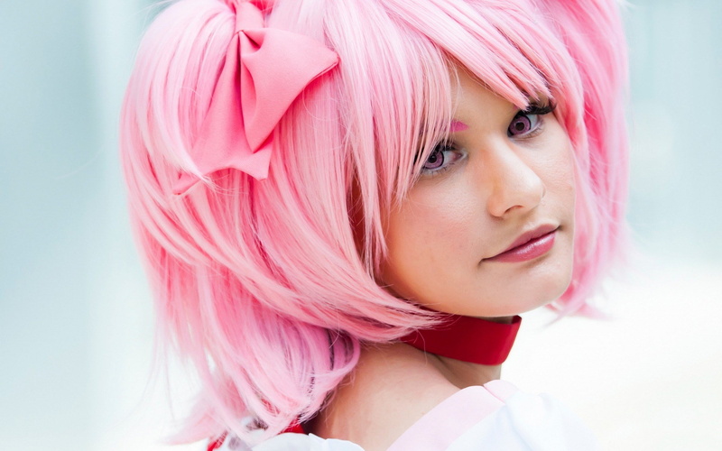 front view, young adult, portrait, looking at camera, adult, headshot, 1080P, pink hair, beauty, close-up, wig, dyed hair, women, fashion, pierced, hair