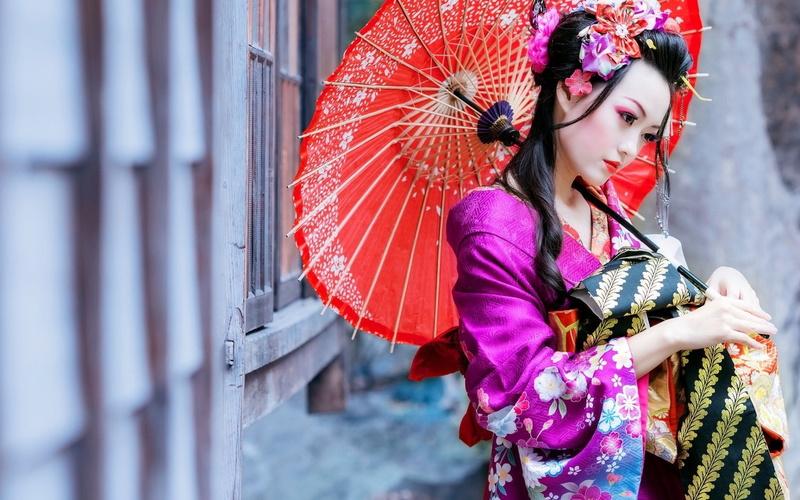 hairstyle, hand fan, adult, umbrella, beauty, front view, young women, fashion, protection, lifestyles, traditional clothing, looking, beautiful woman