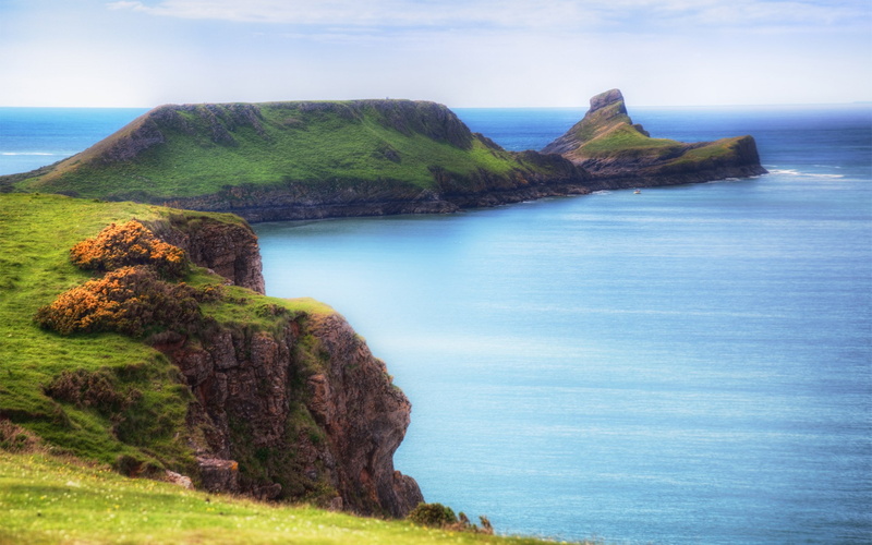 land, 1080P, tranquility, bay, no people, non-urban scene, cliff, tranquil scene, sky, day, outdoors, coastline, plant, sea, high angle view, beautiful nature  desktop  1920x1200