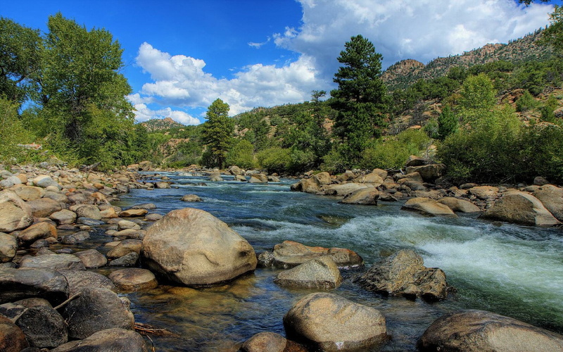beauty in nature, tree, non-urban scene, flowing, tranquility, rock - object, cloud - sky, no people, scenics - nature, rock, 1080P, tranquil scene, day