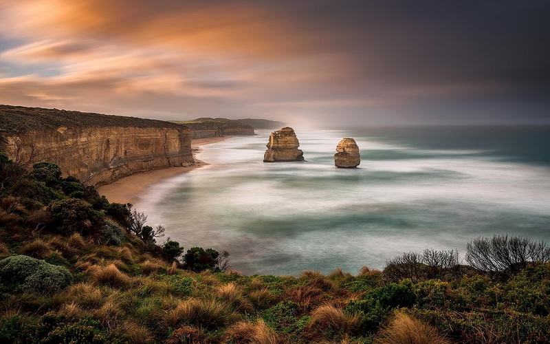 rock, tranquility, sea, water, solid, blurred motion, scenics - nature, no people, land, beauty in nature, nature, long exposure, cloud - sky, rock formation