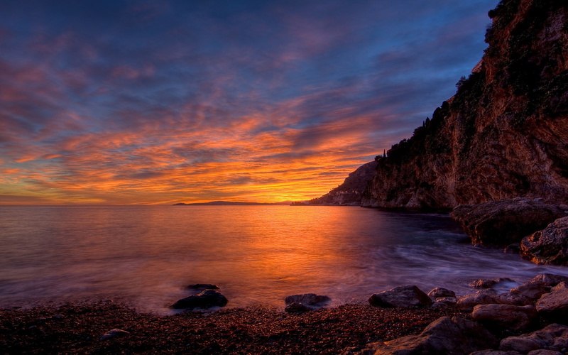 tranquility, rock, water, no people, 1080P, horizon, sky, nature, beautiful nature  for desktop 1920x1200, beauty in nature, sunset, tranquil scene, beach